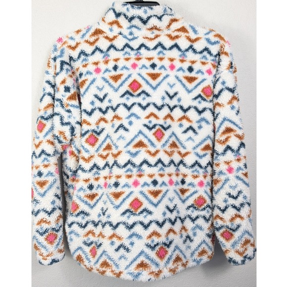 Eddie Bauer Womens XL Pullover Fleece Jacket Cozy Sherpa Southwest Pink Aztec - Picture 3 of 9